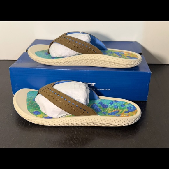 Korkers Fish Flip Dorado Sandals Flip Flops Blue/Green/Yellow Mens 12 main image 16